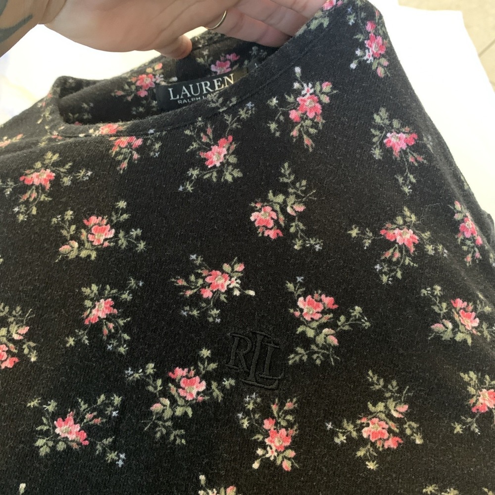 Lauren Ralph Lauren Women's XS Black Floral Top Cotton Viscose - Picture 6 of 6